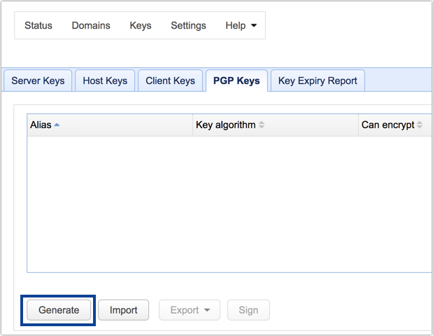 mft server pgp keys generate